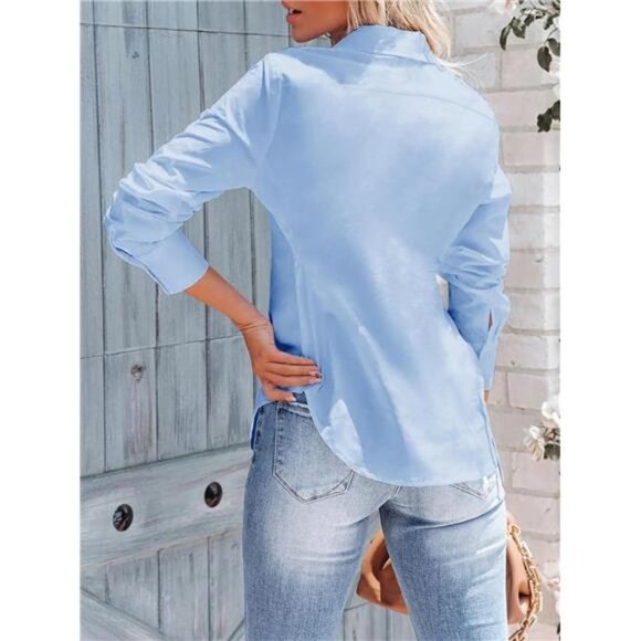 Women's Button Down Long Sleeve Dress Shirts Wrinkle Free Collared - Picture 2 of 6